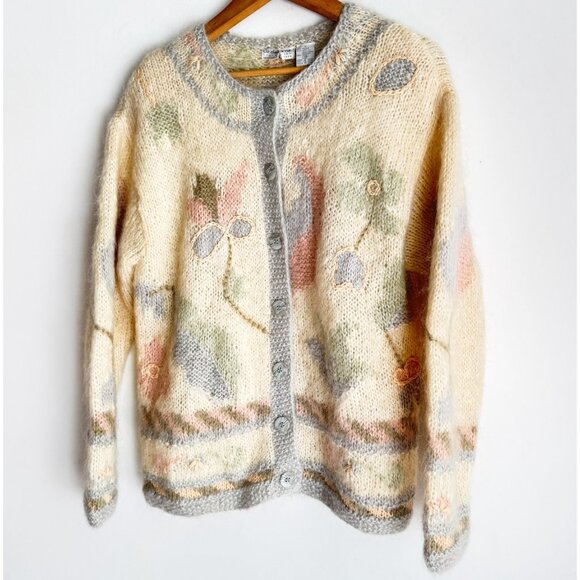 Liz Claiborne Wool Mohair Blend Pastel Floral Cardigan S - Picture 5 of 8